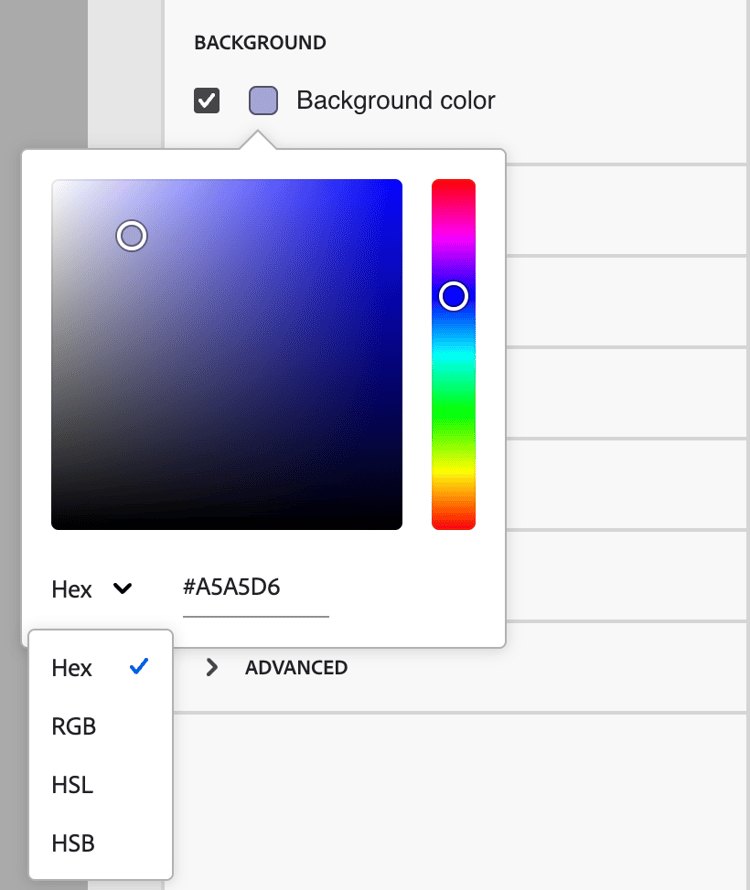 Seletor de cor de fundo