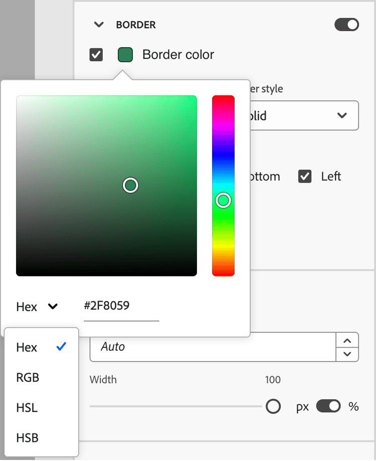 Seletor de cores da borda