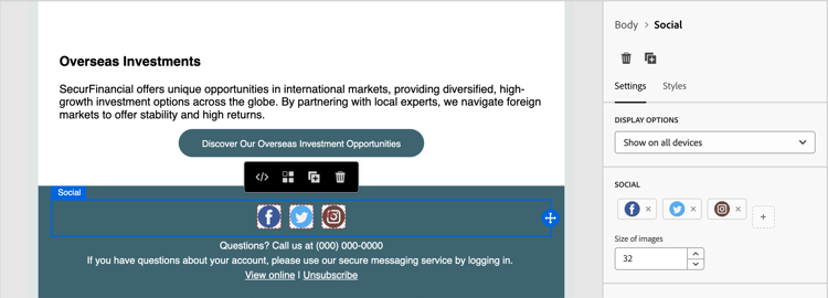 Novo componente social com tipos padrão