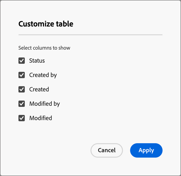 Colunas a serem exibidas na lista do Forms