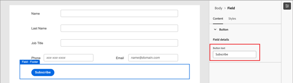 Alterar o texto do botão no formulário