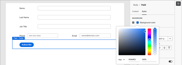 Definir os estilos de plano de fundo para o botão de formulário