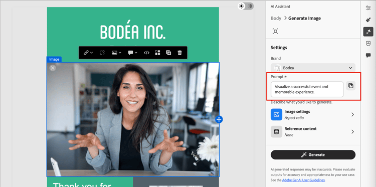Assistente de IA - configurações de texto