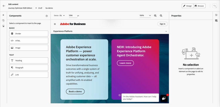 Editor visual de experiência na Web