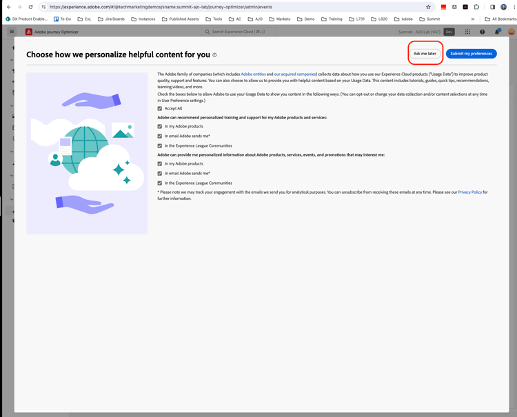 pop-up de Personalization