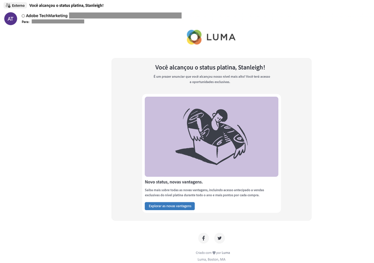 Luma - atualização de status - email de boas-vindas