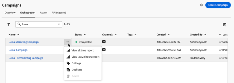 imagem mostrando o inventário de campanhas