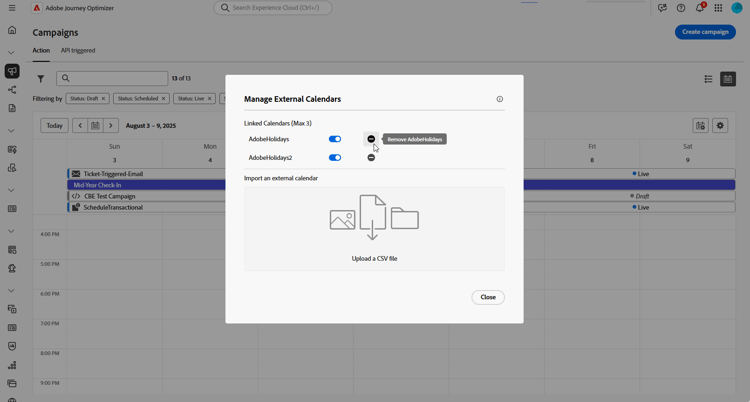 exibição de calendário mostrando calendários externos