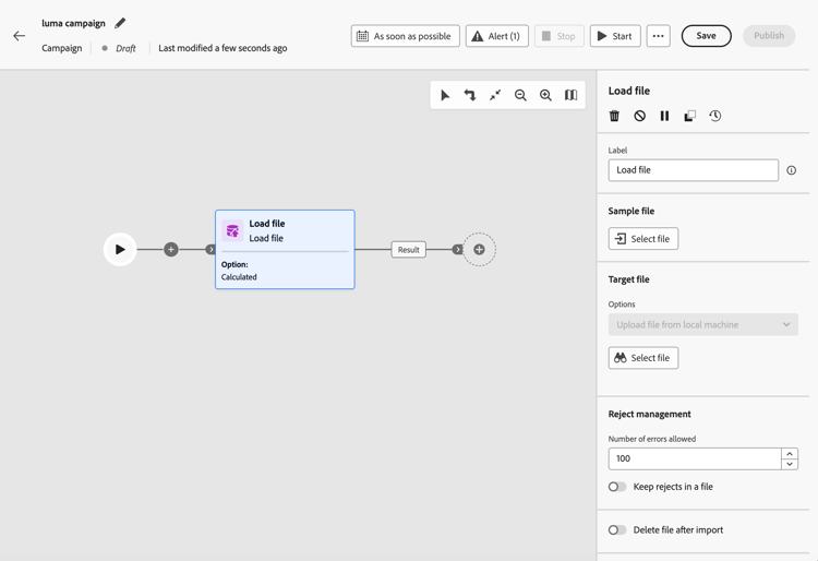 Usar a atividade Carregar arquivo | Adobe Journey Optimizer