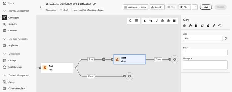 Configuração da atividade de alerta