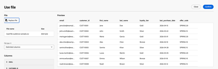 Usar a atividade Carregar arquivo | Adobe Journey Optimizer
