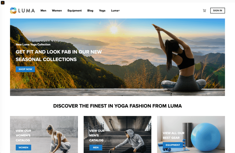 Imagem de site de exemplo mostrando uma home page.
