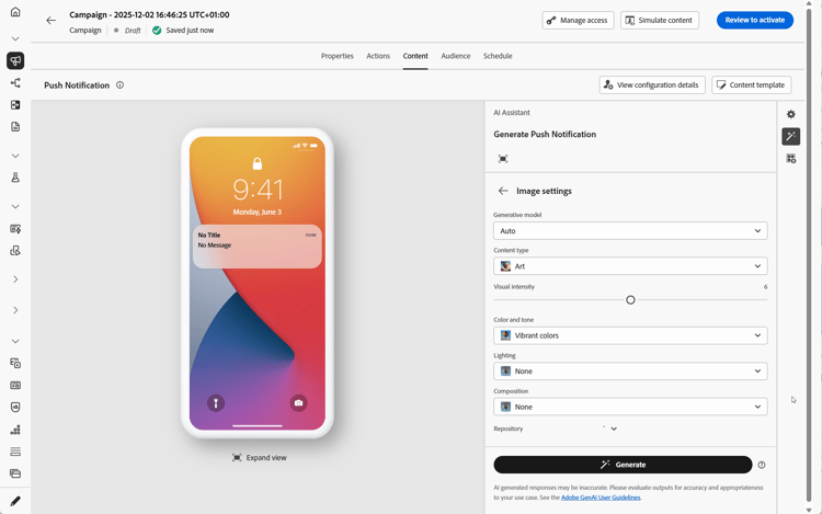 Configurações de imagem para notificações por push