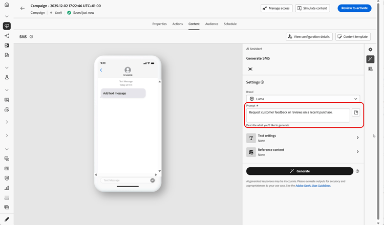 Gerar conteúdo com campo de prompt e opções