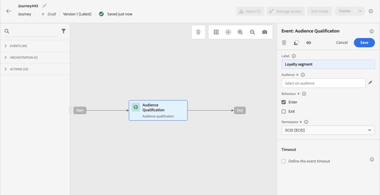 Evento de qualificação de público-alvo na paleta de jornadas