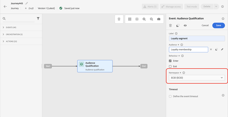 Seleção de namespace para identidade de qualificação de público-alvo
