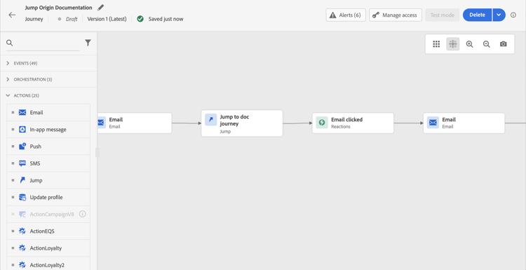 Interface de modo de teste para testar atividade de salto entre jornadas