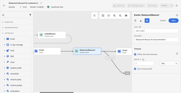 Configuração de tempo limite de evento com opções de caminho de duração e tempo limite