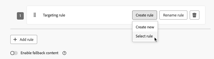 Selecionar regra de direcionamento existente no menu Regras