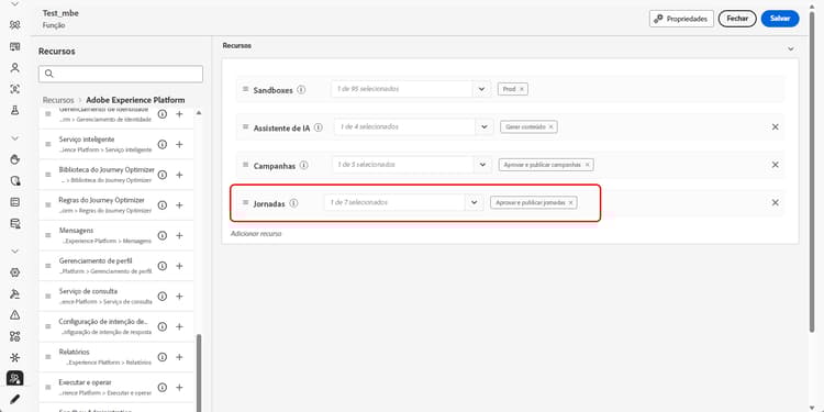 Atribuir aprovação e publicar permissão do Jornada