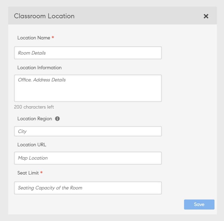 Adicionar um local de sala de aula usando o formato de campo único