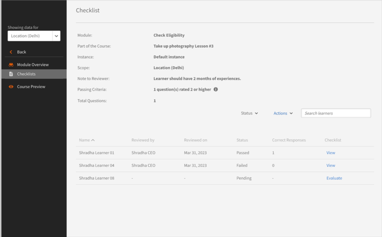 Revisar itens de revisão de lista de verificação pendente