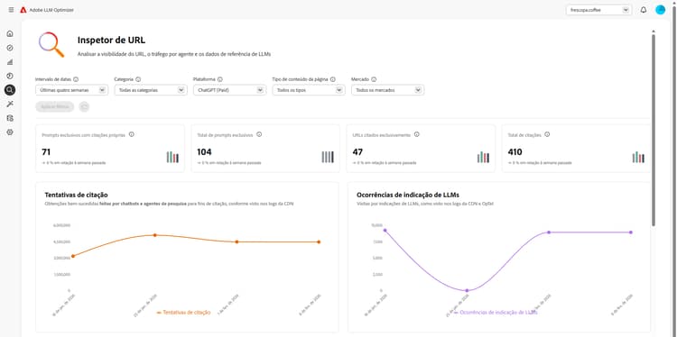 Painel do inspetor de URL
