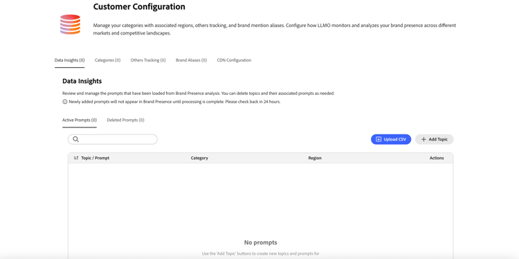 Painel de configuração do cliente