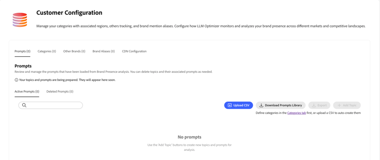 Painel de configuração do cliente