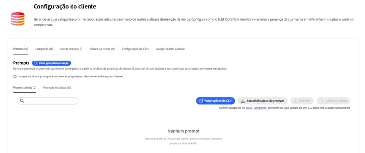Painel Configuração do cliente