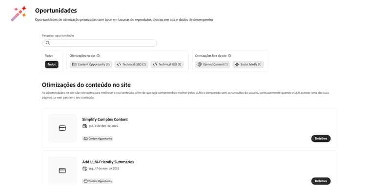 Oportunidades de otimização