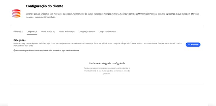 Painel de configuração do cliente