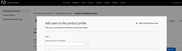 Adicionar usuário a um perfil de produto