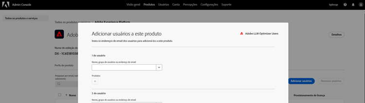 Adicionar usuário a um perfil de produto