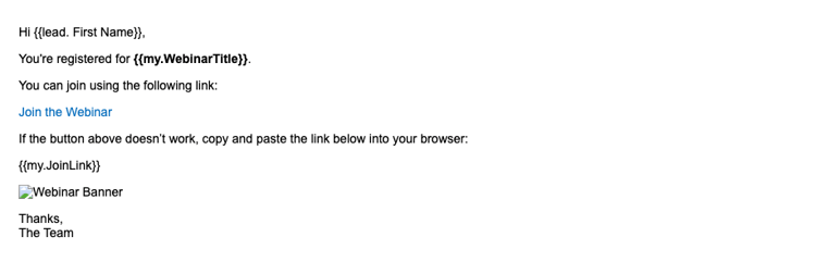 Editor de email mostrando o uso do token