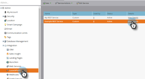 1. Ainda no Marketo Engage, selecione LaunchPoint na árvore no