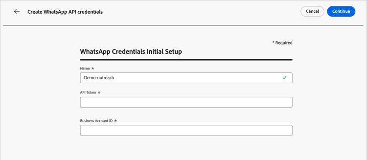 Credenciais da API de configurações do WhatsApp ​