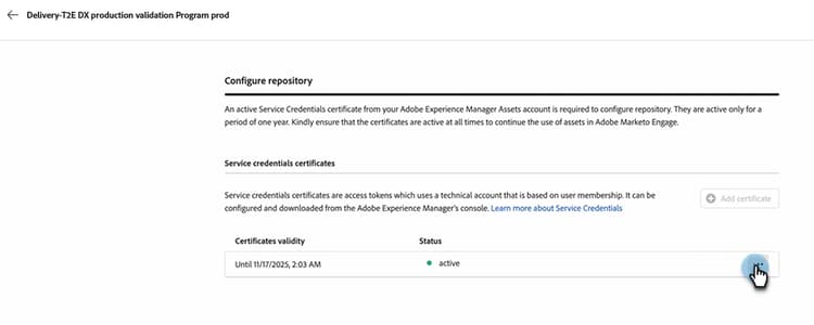 O certificado foi adicionado