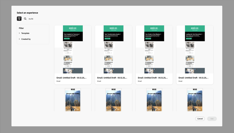 Selecione a experiência desejada