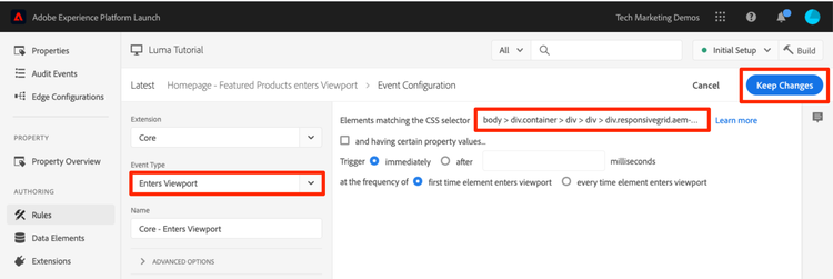 Configurar o evento Enters Viewport