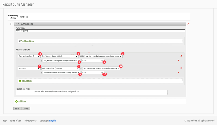 regras de processamento do analytics