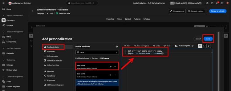 Adicionar personalização
