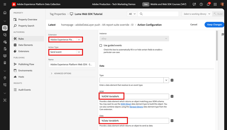 Substituição da sequência de dados do Analytics