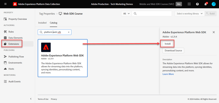 Instalar extensão SDK da Web