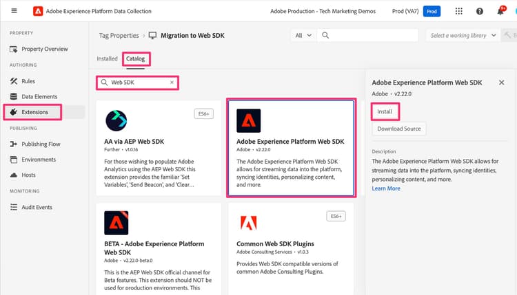 Adicionar e configurar a extensão do Web SDK | Adobe Data Collection
