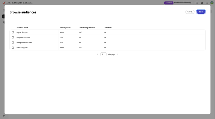 A caixa de diálogo Procurar públicos-alvo mostrando os públicos-alvo disponíveis.