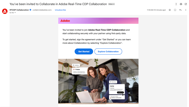 O email de convite para participar do Collaboration Starter.