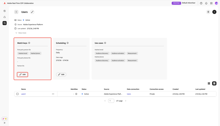 A seção Corresponder chaves com a opção Editar foi realçada.