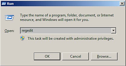 'regedit' na caixa de diálogo Executar do Windows