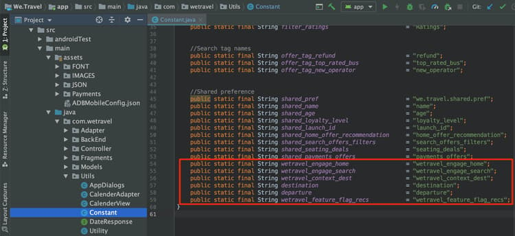 Adicionar os nomes de localização ao arquivo Constant.java